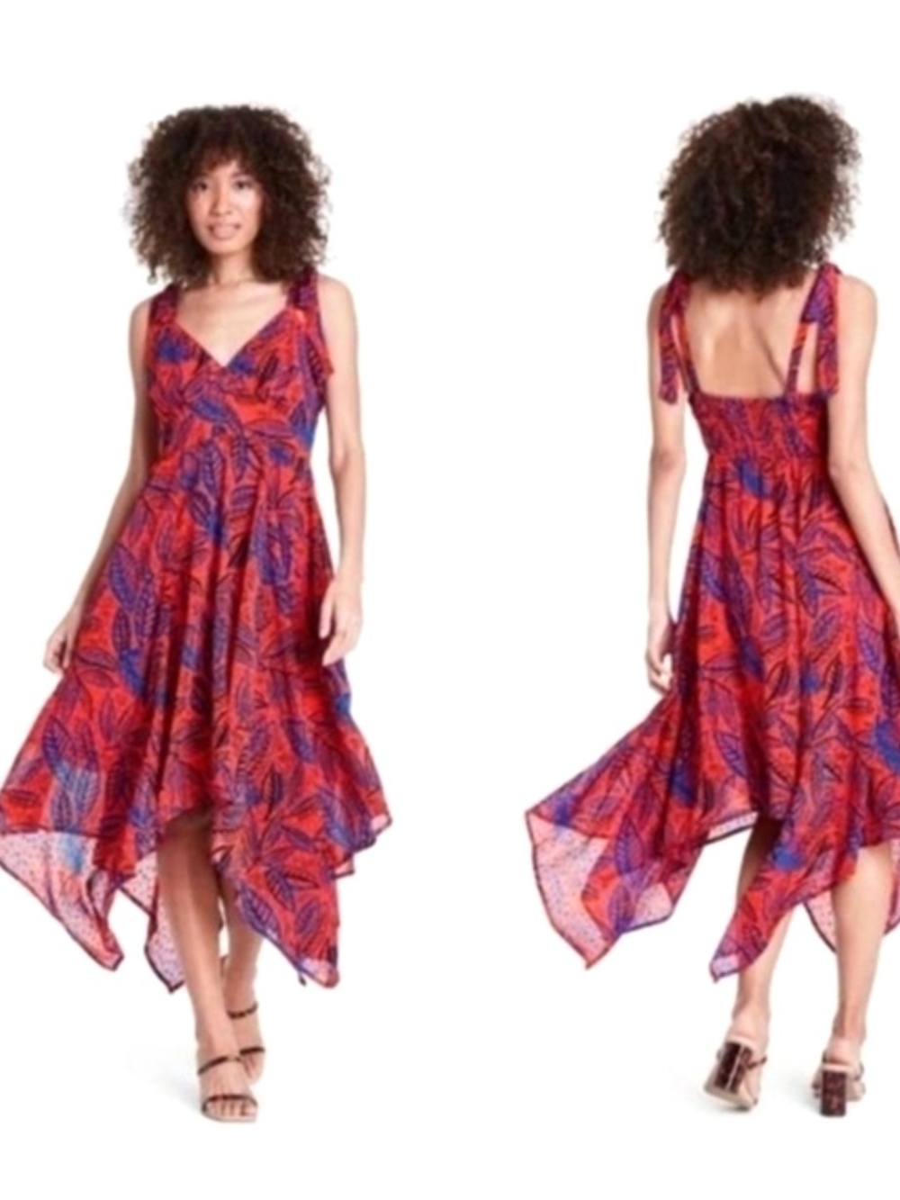 Alexis Tropical Leaf Asymmetrical Handkerchief Hem Dress Size S